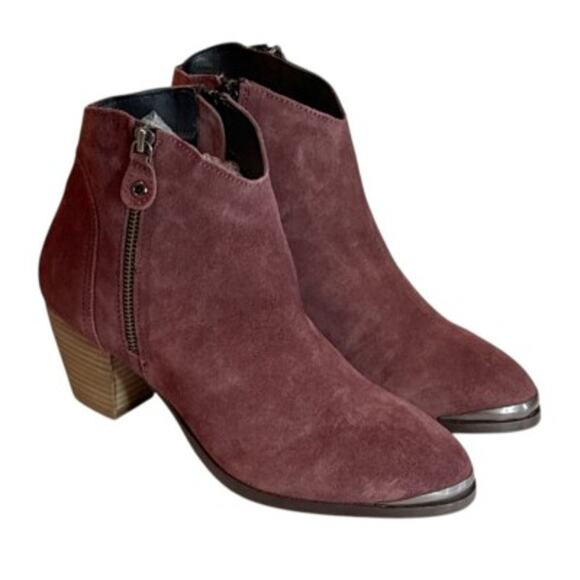 Women's Burgundy Suede Western Ankle Booties with Steel Toe - Picture 1 of 4